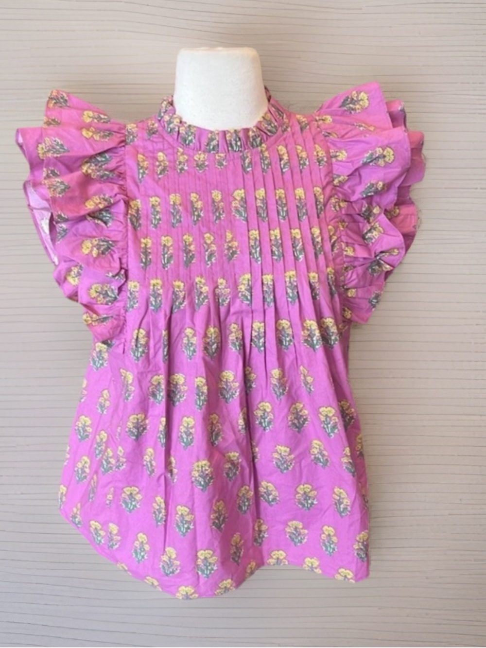 Ultramarine Bella Top Purple Yellow Flowers Double Ruffle Sleeve